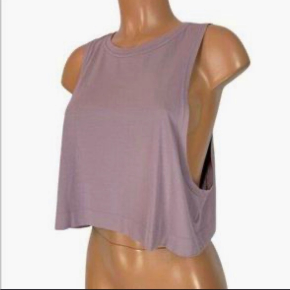 Avocado Purple Cropped Workout Tank With Cut Outs